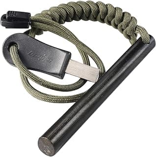 4" Survival Ferro Rod Drilled Flint Fire Starter and Striker Kit | Ferrocerium Rod with Paracord Landyard Handle and Striker, 4"(Long) x 3/8"(Diame...