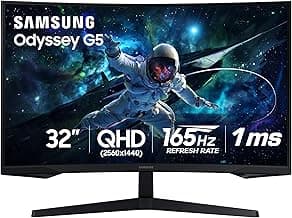 SAMSUNG 32" Odyssey G55C Series QHD 1000R Curved Gaming Monitor, 1ms(MPRT), HDR10, 165Hz, AMD Radeon FreeSync, Eye Care, Glare Free, Sharp Resoluti...
