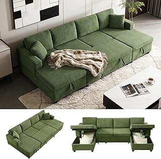VANOMi Sectional Sleeper Sofa with Storage, U Shaped Sectional Couch with Pull Out Bed, Cozy Chenille Modulalr Sectional Sofa for Living Room, Apar...