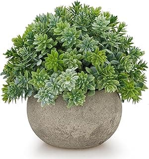 Folmywy Mini Artificial Potted Plant Sage Green Boxwood Topiary Fake Plant Indoor for Home Decoration Faux Greenery Realistic Plastic Bonsai Bathro...