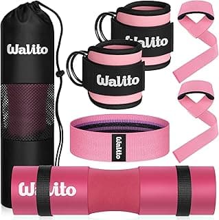 WALITO 7Pcs Barbell Pad Set for Hip Thrust - Squat Pad,Gym Accessories for Women with Bar Bad,Bench Press, with Gym Ankle Straps,Resistance Bands f...