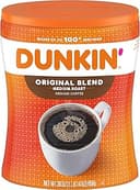 Dunkin’ Original Blend Medium Roast Ground Coffee, 30 Oz. Canister | Made with Arabica beans, rich & smooth flavor, stay-fresh coffee canister, easy-drinking medium roast, great hot or iced
