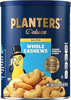 PLANTERS Deluxe Salted Whole Cashews, Party Snacks, Plant-Based Protein, Quick Snack for Adults, After School Snack, Roasted Cashew Flavored with S...