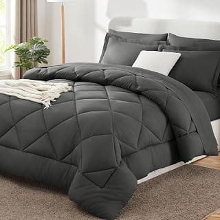 Queen Comforter Set with Sheets Dark Grey - 7 Pieces Bed in a Bag | OEKO-TEX Certified, All Season, 240GSM Down-Alternative Comforter, Sheets, Pill...