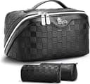 BOYATU Travel Makeup Bag Organizer: 3 Pcs Set Large Capacity Cosmetic Bags Holds 10–20 100ml Full-Size Bottles for 3–15 Day Trips - 180°Open-Flat M...