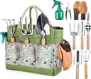 Gardening Tools 9-Piece Heavy Duty Garden Hand Tools with Fashion and Durable Garden Tools Organizer Handbag, Rust-Proof Garden Tool Set, Ideal Gar...