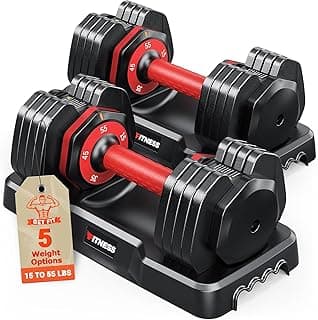 Rendpas Adjustable Dumbbells Set of 2, 5-in-1/10-in-1/16-in/1 Quick-Lock Hand Weights 25/55/80 lbs Pair, Anti-Slip Handle Free Weights Set in Home ...