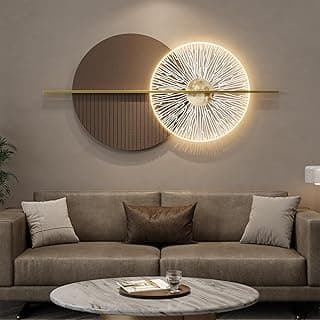 Troartos Large LED 3D Wall Art for Living Room, Modern Abstract Acrylic Luxury Textured Horizontal Wall Decor, Brown Minimalist Geometric Lighted H...