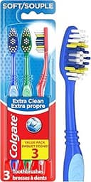 Colgate Extra Clean Toothbrush, Soft Toothbrush for Adults, 3 Count (Pack of 1)