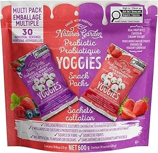 Nature's Garden Probiotic Yoggies Multi Pack, 21oz (Strawberry 15x0.7 oz + Mixed Berry 15x0.7 oz) Yogurt Covered Healthy Snack, High Fiber, Real Fr...