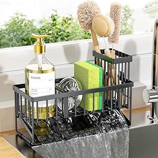 Cisily Sink Caddy Sponge Holder for Kitchen with Brush Holder and Stainless Steel Self Drain Tray, Rustproof Kitchen Sink Organizer for Sponge, Soa...