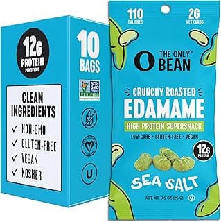 The Only Bean Crunchy Dry Roasted Edamame Snacks (Sea Salt), Healthy High Protein(11g) Keto Food, Low Carb Gluten Free Office Vegan Food 100 Calori...