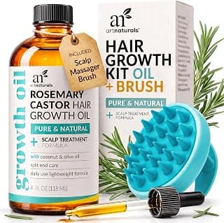 ArtNaturals Rosemary Oil for Hair Growth & Castor Oil Set, 4 oz, Women Men | Lightweight Scalp Treatment Formula, Includes Scalp Massager, Nourishe...