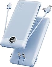 VRURC Portable Charger Built-in Cables and AC Wall Plug, USB C Power Bank 10000mAh, Travel Essentials Phone Charger Compact Lightweight External Ba...