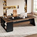 Tribesigns 78" L-Shaped Executive Desk, Extra Large Modern Office Desk with Drawers and File Cabinet, Business Furniture with Storage Shelves, Big Computer Desk for Home Office (Light Walnut + Black)