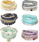 6 Sets Bohemian Stackable Bead Bracelets for Women Stretch Bohemian Style Stretch Multilayered Boho Bracelet Set