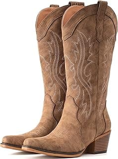 Cowboy Boots For Women Western Cowgirl Boots with Chunky Heel Mid Calf Snip Toe Ideal for low insteps