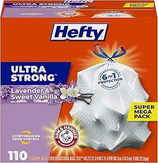 Hefty Ultra Strong 13 Gallon Trash Bags, Tall Kitchen Trash Bags 13 Gallon Size, Drawstring Closure, Continuous Odor Control, White, Lavender and S...