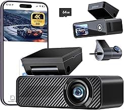 Pelsee P1 Duo 4K Dash Cam Front and Rear, 64GB SD Card, 4K+1080P Dual Dash Camera for Cars, Wi-Fi & App Control, 1.5’’IPS Display Car Camera, Voice...
