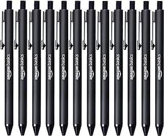 Amazon Basics Black Ballpoint Pens for Smooth Writing, Retractable, 12-Pack