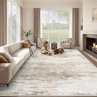 Washable Rug 8x10 Area Rugs for Living Room: Large Neutral Soft Rug Abstract Non Slip Low Pile Modern Carpet for Bedroom Kitchen Nursery Office Din...