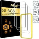 Ailun 3 Pack Screen Protector for iPhone 15 Pro [6.1 inch] + 3 Pack Camera Lens Protector with Installation Frame,Case Friendly Tempered Glass Film...