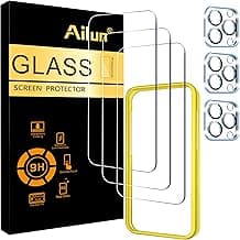 Ailun 3 Pack Screen Protector for iPhone 15 Pro [6.1 inch] + 3 Pack Camera Lens Protector with Installation Frame,Case Friendly Tempered Glass Film...