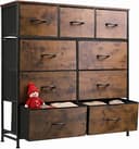 WLIVE Tall Dresser for Bedroom, 9 Drawer Chest of Drawers, Rustic Brown | 9 roomy fabric drawers, Tall storage design, Bedroom or closet use, Sturd...