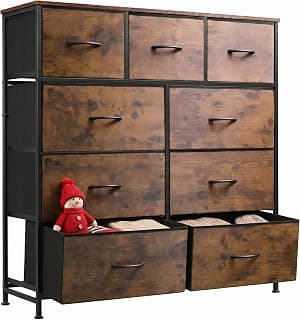 WLIVE Tall Dresser for Bedroom, 9 Drawer Chest of Drawers, Rustic Brown | 9 roomy fabric drawers, Tall storage design, Bedroom or closet use, Sturd...
