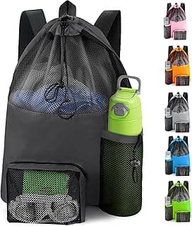 HOHOM Swim Mesh Beach Bag, Waterproof Gym Bags for Women and Men, Large Pool Bag Swimming Gear Drawstring Backpack