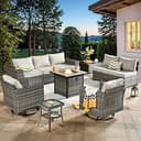 ovios 10 Pieces Patio Furniture Set, Outdoor Wicker Sectional Sofa with 30" Fire Pit Table Swivel Chairs, Modern Modular Deep Seat Rattan Couch Con...