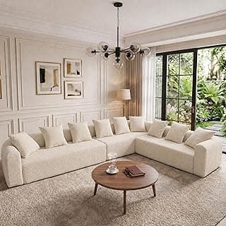 Claiks Pebble Boneless Couch, 142" L-Shaped Oversized Modular Sectional Sofa with Left Chaise Longue, Soft Knitted Fabric Deep Seat Couches for Liv...