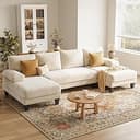 U-Shaped Sectional Couches for Living Room | 112 Inch Modern Sectional Couch | Warm White Chenille Sofa with Double Chaise for Apartment