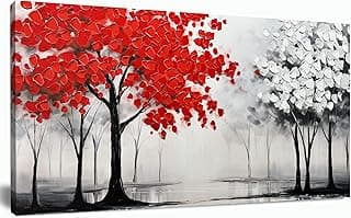 AUUZAIUA Large Canvas Wall Art for Living Room Red and White Misty Forest Hand Painted Aesthetic Artwork for Bedroom Office Kitchen 20"x40"