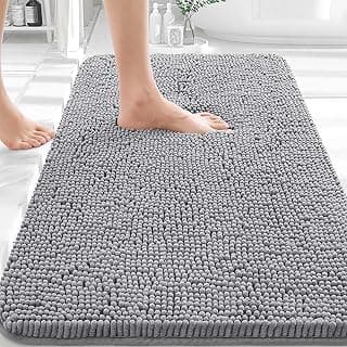 OLANLY Bathroom Rugs 30x20, Extra Soft Absorbent Chenille Bath Rugs | Grey, Quick-Drying Rubber Backing, Machine Washable Bath Mat for Bathroom Flo...