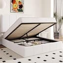 Allewie Queen Size Velvet Lift Up Storage Bed Frame, Vertical Channel Tufted Headboard, Hydrualic Underneath Storage, Upholstered Platform Bed, Woo...