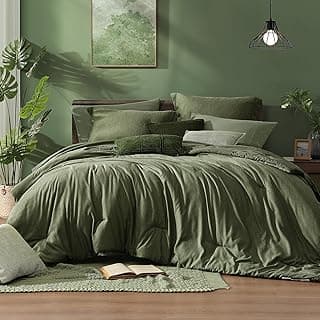 Monbix Queen Comforter Set 7 Pieces Cationic Green Bed in a Bag | Cationic Dyeing Reversible All Season Bedding Sets with Comforter, Sheets, Pillow...