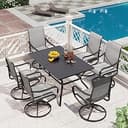 PHI VILLA Patio Dining Set for 6, Large Metal Table and 6 Outdoor Swivel Dining Chairs with Textilene Mesh Fabric, All Weather Patio Dining Furnitu...