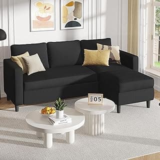 Shintenchi Modern Upholstered Sectional Sofa, L-Shaped Couch with Reversible Chaise for Living Room, Black Corduroy Fabric