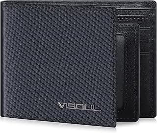 Mens Carbon Fiber Leather Bifold Wallet with 2 ID Windows, RFID Blocking Secure Designer Wallets for Men with Two Cash Compartments (Black+Black)