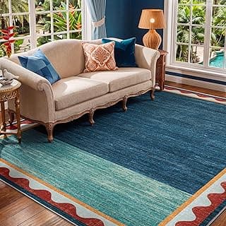 YIHOUSE Mid-Century Washed Style Area Rug 5x7 Washable Carpet for Living Room, Non-Slip Low Pile Soft Rug for Bedroom, Kitchen, Entryway, Retro Teal