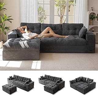MAXYOYO 104" L Shaped Modular Sectional Sofa with Ottoman, Cloud Boneless Couch with Layered Cushion, Upholstered Sofa in a Box, Flexible Module Co...