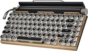 Retro Typewriter Keyboard, Wireless Mechanical Gaming Keyboard, 83-Key Hot Swap Blue Switches Punk Keycap Office Computer Vintage Keyboards with US...