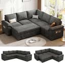 85 Inch Modular Sectional Sofa with Pull Out Bed,L Shaped 5 Seat Sectional Sleeper Sofa with Storage,Sectional Couches for Living Room,Cloud Modula...