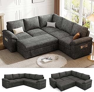 85 Inch Modular Sectional Sofa with Pull Out Bed,L Shaped 5 Seat Sectional Sleeper Sofa with Storage,Sectional Couches for Living Room,Cloud Modula...