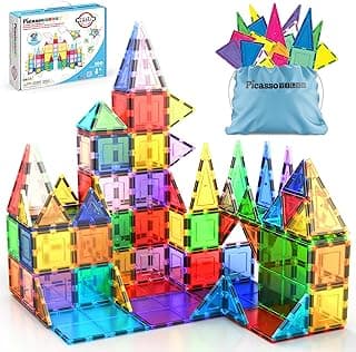 PicassoTiles 100 Piece Magnetic Tiles, Clear 3D Building Blocks for Kids 3+ | No-limit scalable builds, hands-on magnet polarity fun, family group ...