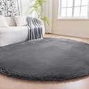 Amazon Basics Fluffy Washable Round Area Rug, Circle Shaggy Carpet for Living Room, Bedroom, Nursery, 4'R, Dark Gray