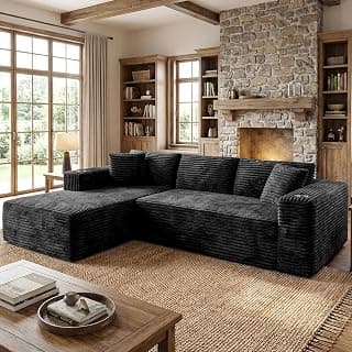 Shintenchi 103" Boneless Couches for Living Room with 2 Cup Holders,L Shaped Modular Sectional Sofa Set,No Assembly Needed Plush Corduroy Living Ro...