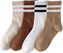 Womens Striped Crew Socks, Cotton Cozy Casual Socks for Women 4 Pairs, Size 5-10