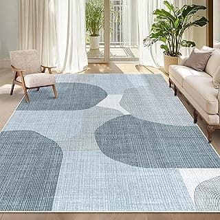 Large Modern Area Rugs 8x10 Washable Rug for Living Room Bedroom Dining Room,Boho Abstract Geometric Non Slip Carpet,Blue Grey